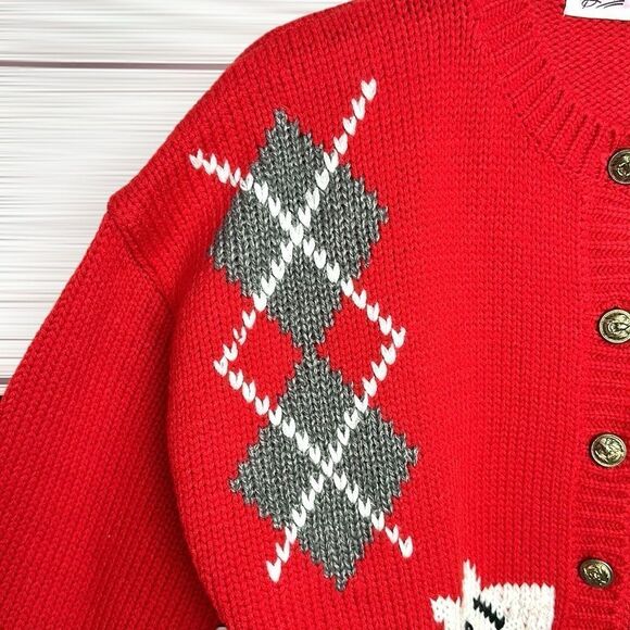 Vintage Scottish Terrier Red Cardigan By Richwil's Back to Back Acrylic Boxy M - Picture 5 of 12